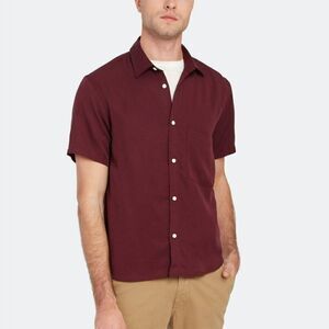 Native North Men's- S, M - Japanese Short Sleeve Tencel Button Up Shirt Bordeaux